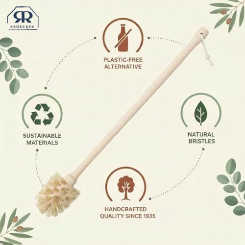 REDECKER Bottle Brush Cleaner - Horsehair and Beechwood Handle for Vases, Pitchers, Mugs, and Baby Bottles, 13-3/4 Inch, Dense Natural Bristles - Wooden Bottle Brush - Bottle Brush Wood Handle