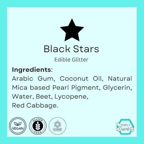 Dye-Free Edible Glitter Stars - Vegan, Gluten-Free & Non-Toxic | Perfect for Cakes, Cupcakes, Drinks & Desserts by Simply Sucré (Black, 2 Grams)
