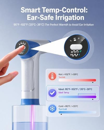Ear Wax Removal, Electric Ear Wax Removal Kit with Digital Temperature Display, Ear Cleaner with 4 Pressure Modes, with 12 TipsSet and Towel, Earwax Removal Kit of Adults Kids, Ncludes Basin