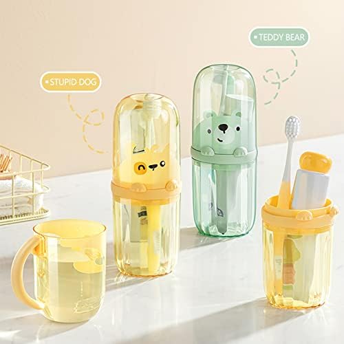Cute Portable Toothbrush Holder Plastic Toothbrush Travel Case for Kids with Detachable Handle Multifuction Toothbrushes Toothpaste Storage Box Set for Camping Travel or Daily Use (Green)