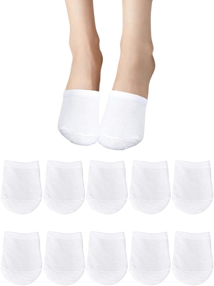 5 Pairs Premium Cotton White Mule Socks Toe Topper No Show Liner Backless Half Socks Breathable Polycotton Seamless Non Slip Hidden Toe Covers for Women Clogs Mules Shoes