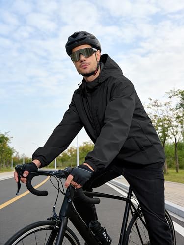 UIQUR Men's Cycling Jacket Rain Jacket Waterproof Windbreaker Raincoat Running Hiking Gear Hood Lightweight Packable