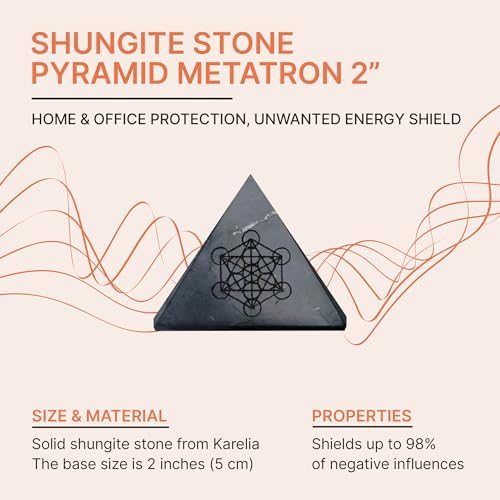 Shungite Protection Pyramid 2" with Metatron Engraved Sacred Symbol | Authentic Shungite Stones Protection Polished Pyramid 2 inches (5 cm) | Black Stone Crystal for Meditation PPG01