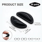 30 Pairs Nose Pads for Glasses, Anti-Slip Silicone Eyeglass Nose Pads, 5mm Heightened Airbag Cushions, Comfortable D-Shaped Adhesive Replacement Nose Pad for Sunglasses, Black