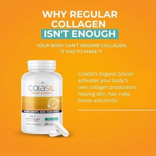 Colasil Collagen Booster Capsules – Organic Silica (OSA) + Hydrolyzed Collagen Generator for Hair, Skin, Nails, Bones & Joints – High Absorption, Non-GMO, Allergen-Free, 120 Capsules (60-Day Supply)