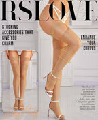 RSLOVE Women's Thigh High Stockings - Silicone Lace Top Sheer Stocking Sexy Bow Suspenders Pantyhose