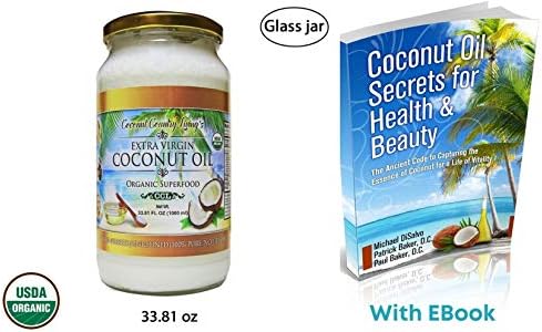 Coconut Country Living's Extra Virgin Coconut Oil in Glass Jar- Cold Pressed, Unrefined organic Superfood for Hair, Skin, Beauty, Cooking - Keto & Paleo Diet Friendly - 33.81 oz