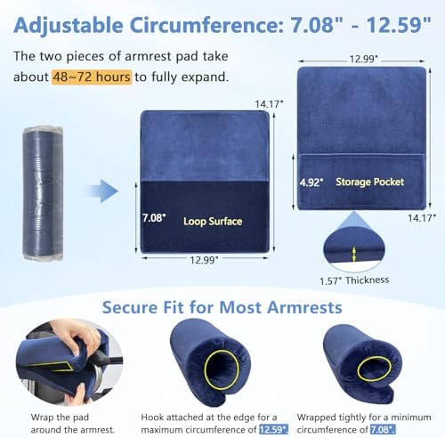 Wheelchair Arm Rest Pads Covers (2 Pcs), Wheelchair Armrest Cover Cushion, Foam Armrest Pads for Wheelchairs, Transport Chairs, Office Chairs, Non Slip Arm Support Cushions Wheelchairs Accessories
