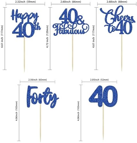 30 Pack Happy 40th Birthday Cupcake Toppers Dark Blue Glitter Forty Cheers to 40 Years Old Birthday Cupcake Picks for Happy 40th Anniversary Party Cake Decorations