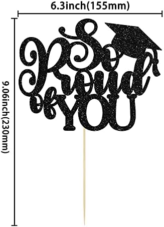 1Pc So Proud of You Cake Topper with Gold Glitter Diploma Graduation Cap Cake Pick Congrats Class of 2026 Cake Decorations for 2026 Graduation Theme High School Boys Girls Party Supplies Black