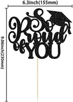 1Pc So Proud of You Cake Topper with Gold Glitter Diploma Graduation Cap Cake Pick Congrats Class of 2026 Cake Decorations for 2026 Graduation Theme High School Boys Girls Party Supplies Black