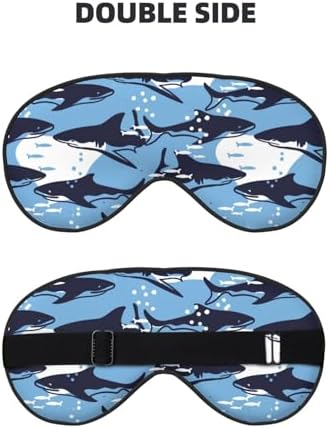 Sleep Eye Mask Abstract Blue Sharks and Fish Sleep Mask for Women Men Comfortable Eye Mask with Adjustable Strap Soft Eye Cover Blindfold for Travel Yoga Nap Shift Work