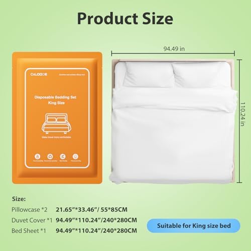 4 PCS Disposable Bed Sheet King Size, Disposable Bed Sheet for Hotel Bedding Cover Travel Disposable Portable Sheet with 1 Quilt Cover and 2 Pillowcase for Travel Business Trip Spa Hotel