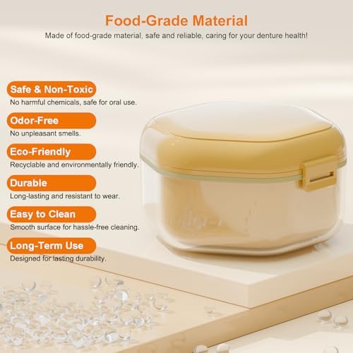 Denture Bath Case Retainer Case, Food-Grade Durable Denture Box 3 Layers False Teeth Holder with Removable Strainer Basket Retainer Cleaning Case Denture Bath Cup Travel Case White