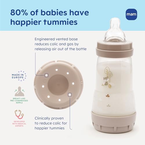 MAM Welcome Home Baby Gift Set – Easy Start Anti-Colic Bottles (2X 5oz, 2X 9oz) & 2 Pacifiers 0-6 Months, Extra Nipples, Training Toothbrush, Self-Sterilizing Complete Baby Feeding Set