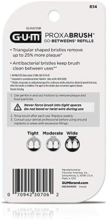 GUM Proxabrush Go-Betweens Refills - Wide - Compatible with GUM Permanent Handle - Reusable Interdental Brushes - Soft Bristled Dental Picks, 16 Count