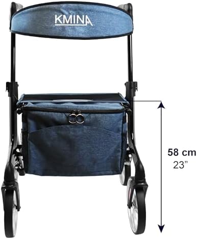 KMINA Walker for Tall Men Over 5.7ft to 6.6ft, Compact Folding Design Lightweight, Height Adjustable, Aluminiun, 10 Inch Wheels, Large People, PRO Model