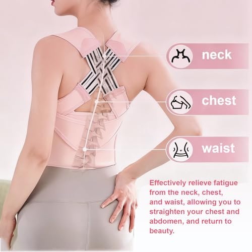 Back Brace Posture Corrector for Women, Pink, Sizs XL, Adjustable Back Straightener for Neck Shoulder Support, Scoliosis and Hunchback Relief