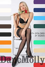 DancMolly Silky Thigh High Stockings, with 17+ Colors Sheer Silicone Lace Top Pantyhose for Women