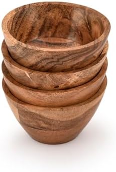Salad Bowl Acacia Wood Set of 4 Individual Wood Serving Bowls for Salad, Fruit, Snacks, Nuts for Kitchen or Dining Table (Set of 4) (3.5" X 3. 5" X 2")