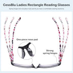 CessBlu 12 Pack Rectangular Reading Glasses for Women with Patterned Temples Spring Hinges +0.50