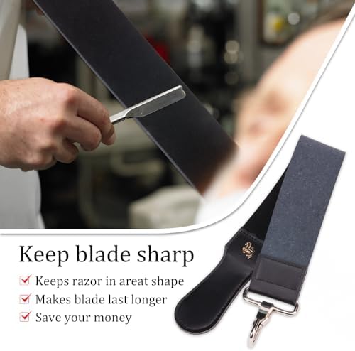 ZORZA 1Pcs Dual-Sided Leather Sharpening Straps Professional Barber Leather Strap Straight Razor Strop with Cowhide & Canvas for Enhanced Razor Sharpening & Smoothing Experience (Black)（Cowhide）