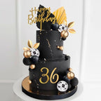 40Pcs Black Gold Balls Cake Topper Man Cake Decorations with Disco Balls Palm Leaves Acrylic Numbers 0-9 and Happy Birthday Cake Topper for Men Boy Black Theme Birthday Baby Shower Party Supplies