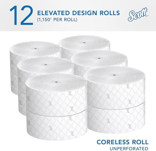Scott Professional Coreless High-Capacity Jumbo Roll Toilet Paper, Bulk (07006), 2-Ply, Elevated Design, Septic Safe, White (12 Rolls at 1,150' Each, 13,800'/Case)