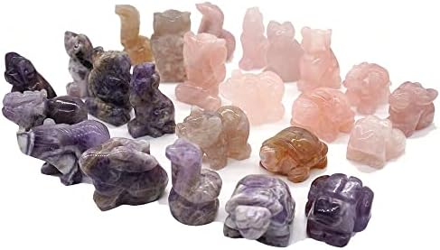 1.5" Amethyst Animals Figure Rose Quartz Owl Statue Blossom Agate Wolf Lapis Lazuli Elephant Natural Stones Healing Crystal Gift (Color : Amethyst-S)