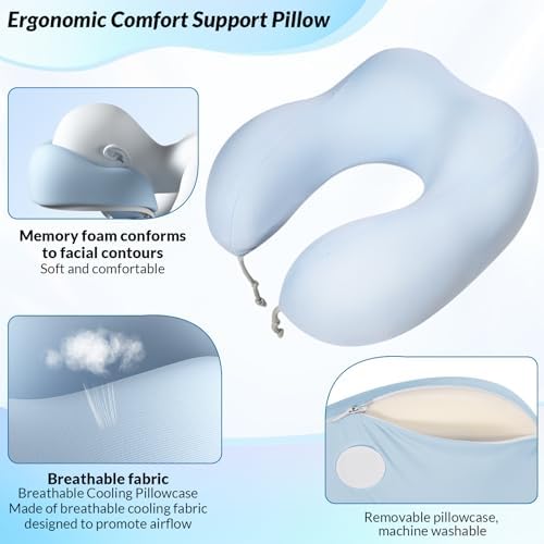 Massage Headrest for Bed, Adjustable U-Shaped Face Cradle Pillow, Portable Memory Foam Pillow for Neck Pain Relief, Ideal for Post Eye Surgery Recovery, Home Facials, Spa & Massage Table Daily Use
