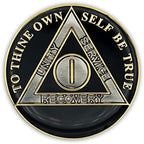 1 Year Sobriety Coin | Triplate AA Chip Recovery Anniversary Token (Black)