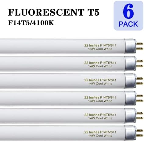 amgolibi T5 14W 4100K Fluorescent Tube, 22 Inches F14T5/841 Straight Fluorescent Bulb, F14T5/CW Fluorescent Lamp for Counter and Cabinet Fixture, Cool White 1250 Lumen G5 Base