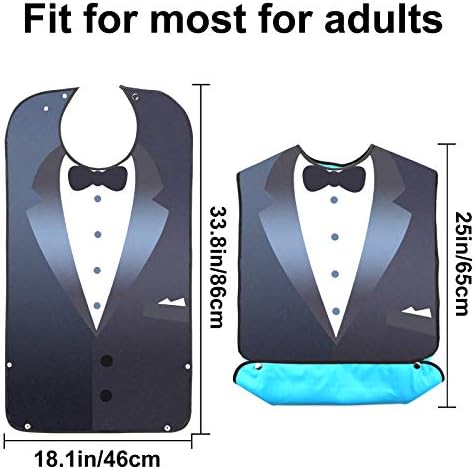 AIEX Adult Bibs for Eating Men Bow Tie Pattern Machine Washable Clothing Protectors with Crumb Catcher for Elderly Men