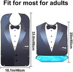 AIEX Adult Bibs for Eating Men Bow Tie Pattern Machine Washable Clothing Protectors with Crumb Catcher for Elderly Men