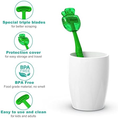 Mspan Tongue Scraper for Adults & Kids: Tongue Cleaner Brush Dental Clean Care Kit with Plastic Travel Case Cover - Oral Hygiene Fresh Breath Green Grey 2 Pack