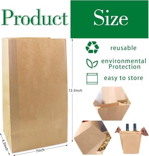 BadenBach 50 Pack 12 Lb Brown Paper Lunch Bags, 12.5" x 7" x 4.3" Large Bread Bags Bulk, Heavy Duty Kraft Paper Sacks for Grocery Wrapping, Retail Shopping, Bakery, Party Favors, Craft