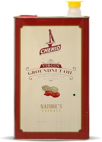 Chekko Peanut Oil Cold Pressed | 5 Liter (169 Fl Oz) | Groundnut Oil | Unrefined Wood Pressed | Pure Natural Non-GMO Cooking Oil for Deep Frying