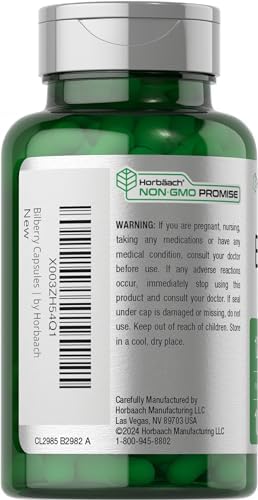 Horbäach Bilberry Fruit Extract | 100 Capsules | Vegetarian, Non-GMO, Gluten Free Supplement