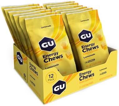 GU Energy Chews, Lemonade Energy Gummies with Electrolytes, Dairy-Free, On-The-Go Energy for Any Workout, 12 Bags (24 Servings Total)