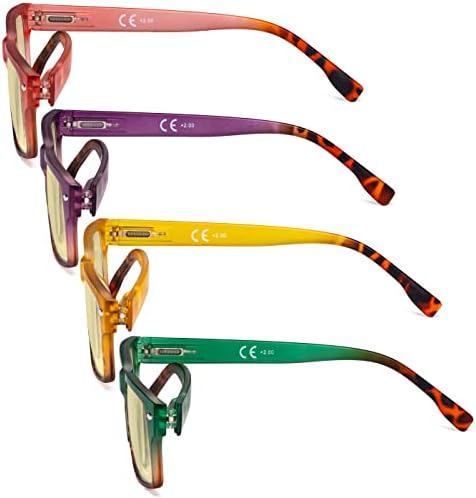 Eyekepper 4 Pack Computer Reading Glasses - Fashion Blue Light Blocking Readers for Women Men Yellow Tinted +1.00