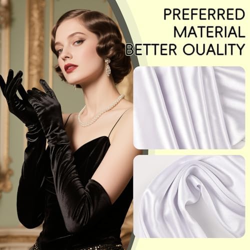 THARAHT Women Long Gloves with Satin Elbow Length for 1920s Opera Tea Party Costumes Bridal Evening Dress