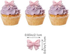 30 Pcs Bowknot Cupcake Toppers Pink Bow Cake Picks Bridal Engagement Wedding Baby Shower Birthday Party Theme Decoration Supplies