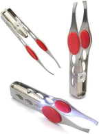 2 Pcs Silver Tweezer With LED Light for Hair Removal Makeup Tool Eyebrow Eyelash Tweezers for Women Facial Hair, Lash Trimmer,Hair Ingrown for Tweezer,Women's Hair Removal Tweezers