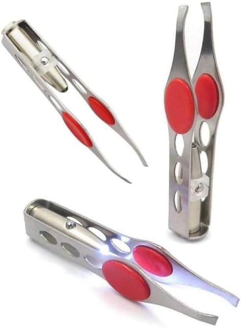 2 Pcs Silver Tweezer With LED Light for Hair Removal Makeup Tool Eyebrow Eyelash Tweezers for Women Facial Hair, Lash Trimmer,Hair Ingrown for Tweezer,Women's Hair Removal Tweezers