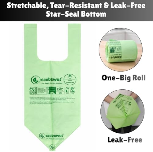 1.6 Gallon 100% Compostable Food Scrap Bags Handle Tie (120 Bags) Small Trash Bags Kitchen Garbage Bags US BPI Certified TUV OK Compost Home Certified Meeting ASTM D6400 (120 ct.)