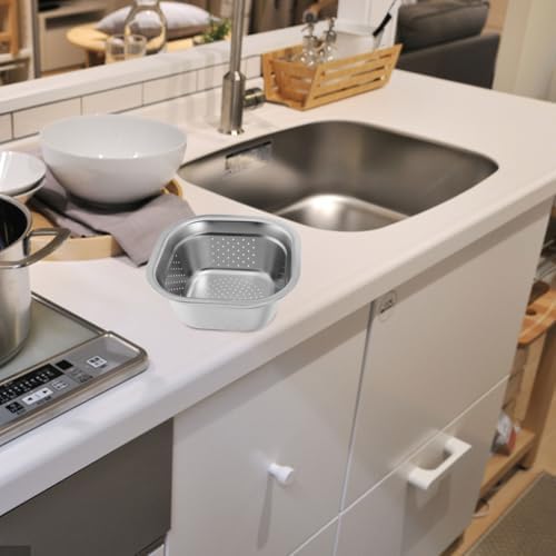 Zerodeko Stainless Steel Colander 9 inch Square Washing Bowl Kitchen Sink Metal Storage Basket Large Capacity Fruit Vegetables Washing Basin Rice Strainer Washer