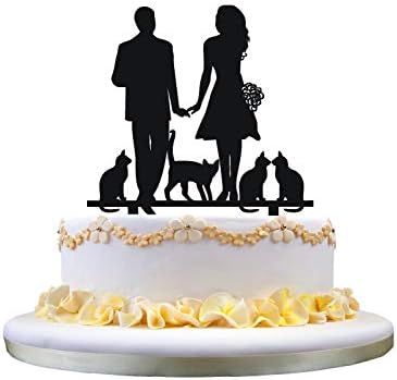zhongfei Bride and Groom with 4 Cats Wedding Anniversary Engagement Cake Topper
