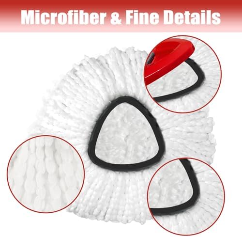 Mop Head Replacement, 3 Pack Spin Mop Refill Replace Head Compatible O Cedar Easywring 1-Tank System, Great Cleaning Power, Microfiber, Helper Housework, Machine Washable Easy-to-Replace, White