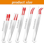 5pcs Rubber Tweezers, 5 Different Sizes of Long Tweezers with Rubber Tips for Crafts Precision, Silicone Tweezer for Jewelry, Bead Making, and Industrial Use, Red