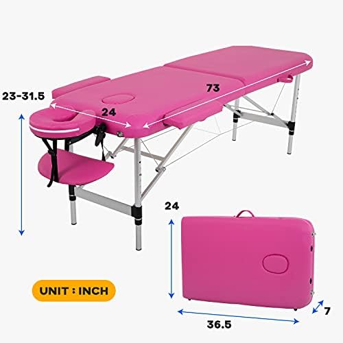 FDW Massage Table Portable Massage Bed Spa Bed 73 Inch Aluminium Lash Bed with Non-Woven Bag Face Cradle Carry Case Height Adjustable 2 Fold Portable Facial Salon Tattoo Bed